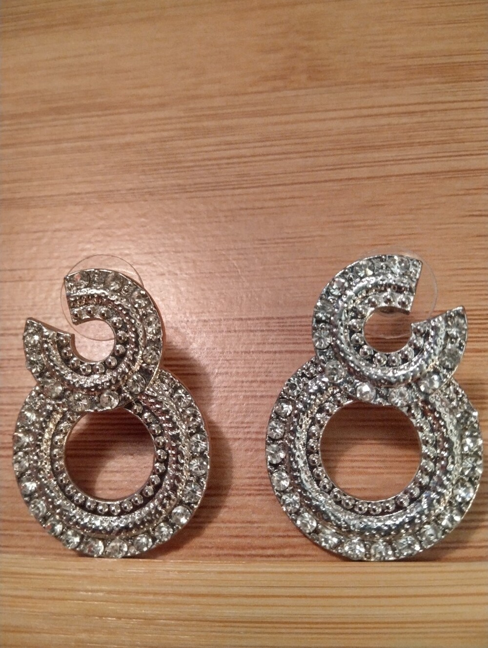 Sparkling Double Circle Silver Crystal Drop Earrings